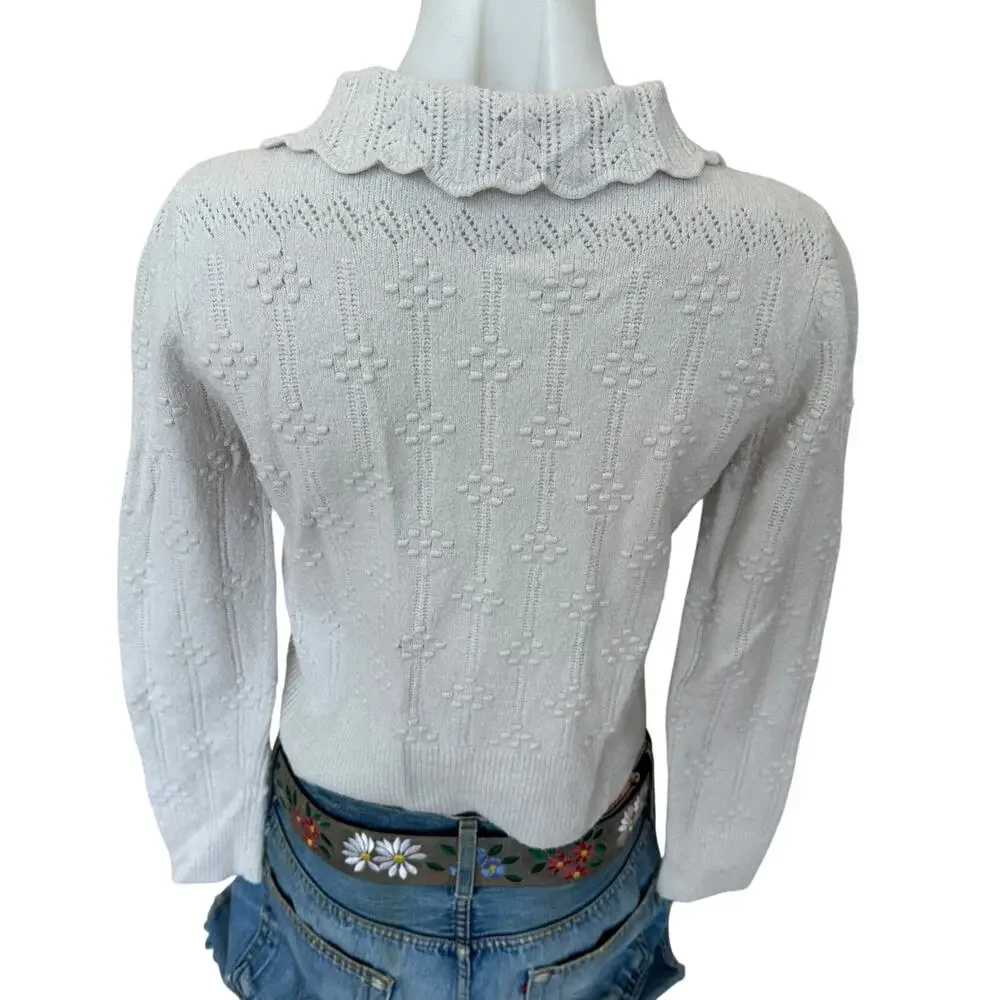 L.K. Bennett White Polo Sweater SMALL Textured Romantic Cottage Designer $340 - Picture 8 of 10